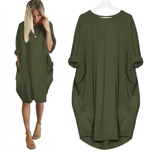 Naisten pitkähihainen taskumekko, jossa on väljät taskut👚