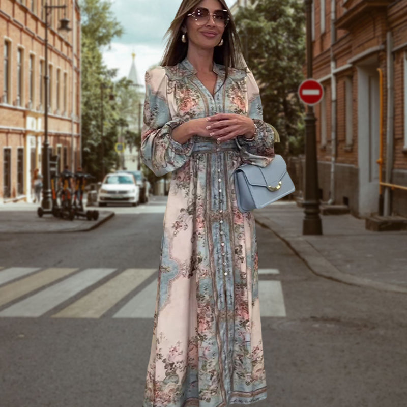 Elegantti kukkamekko | V-pääntie, korkea vyötärö & ajaton tyylikkyys