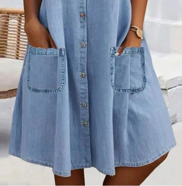 đRajoitettu aika 50% POISâłSininen tasainen kauluspaitainen pitsikoristelu Denim MIni Mekko