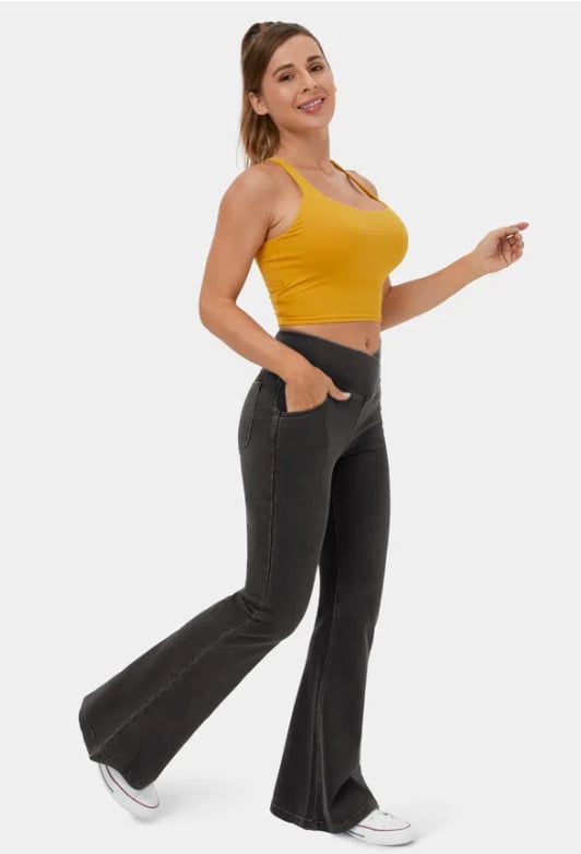 Joustava Denim Korkea Vyötärö Ristiin Menevä Flare Housut