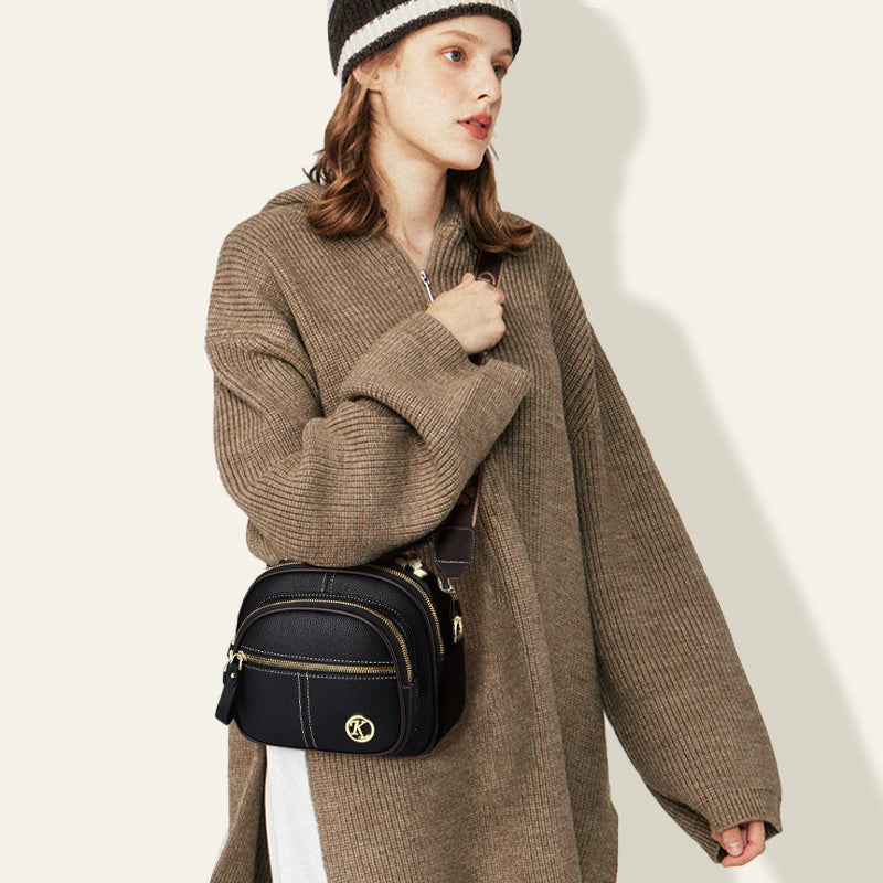 Klassinen monitoiminen osasto nahka Crossbody laukku