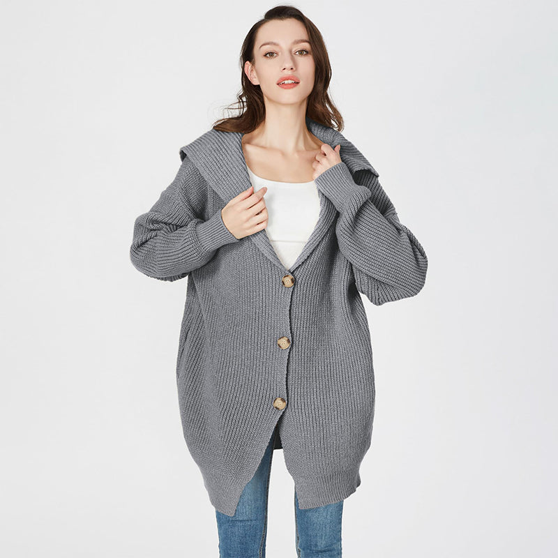 Naisten Button-up löysä neulottu neuletakki
