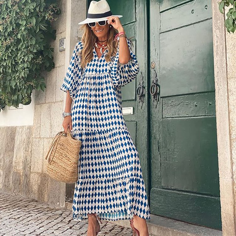 Naisten elegantti boho-mekko puhvihihoilla ja kukkaprintillä