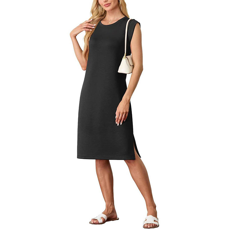 Pyöreäkauluksinen Väljä Halkiollinen Midi Mekko Taskuilla Naisille