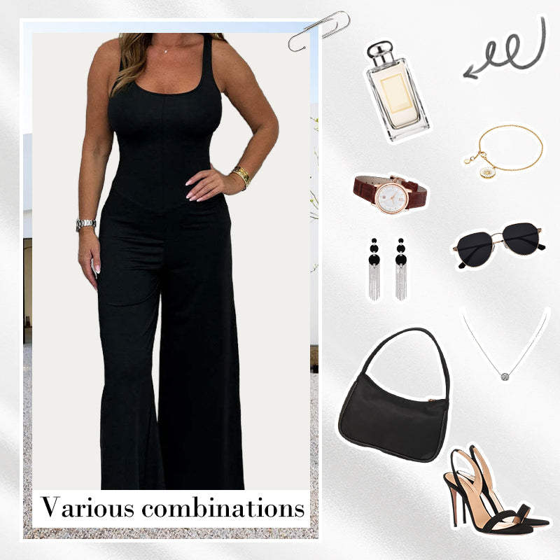 Naisten seksikäs U kaula selkärangaton leveä jalka Jumpsuit