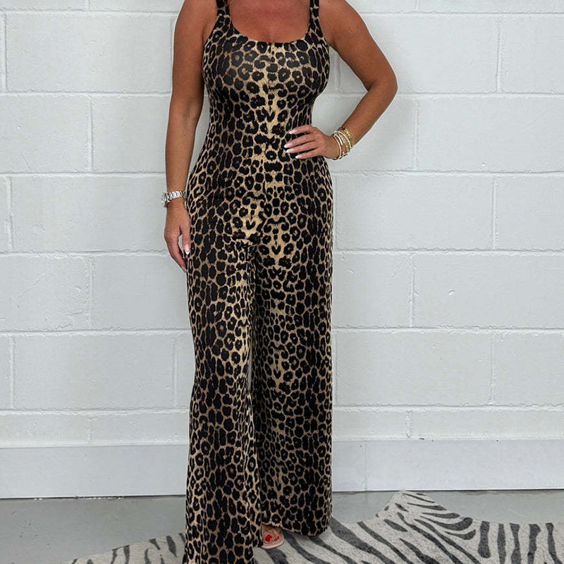 Naisten seksikäs U kaula selkärangaton leveä jalka Jumpsuit