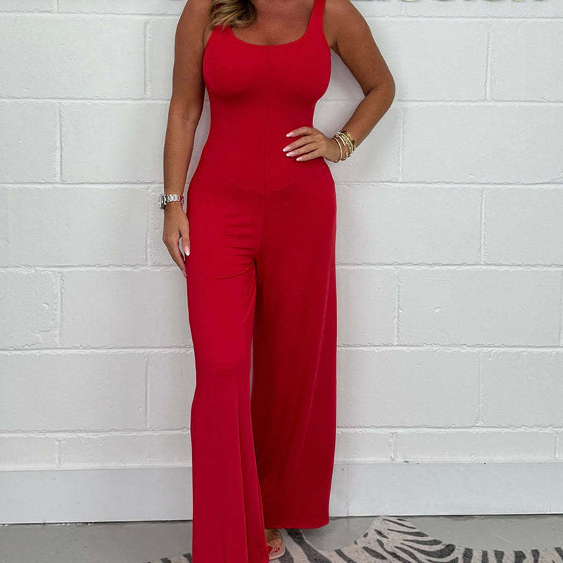 Naisten seksikäs U kaula selkärangaton leveä jalka Jumpsuit