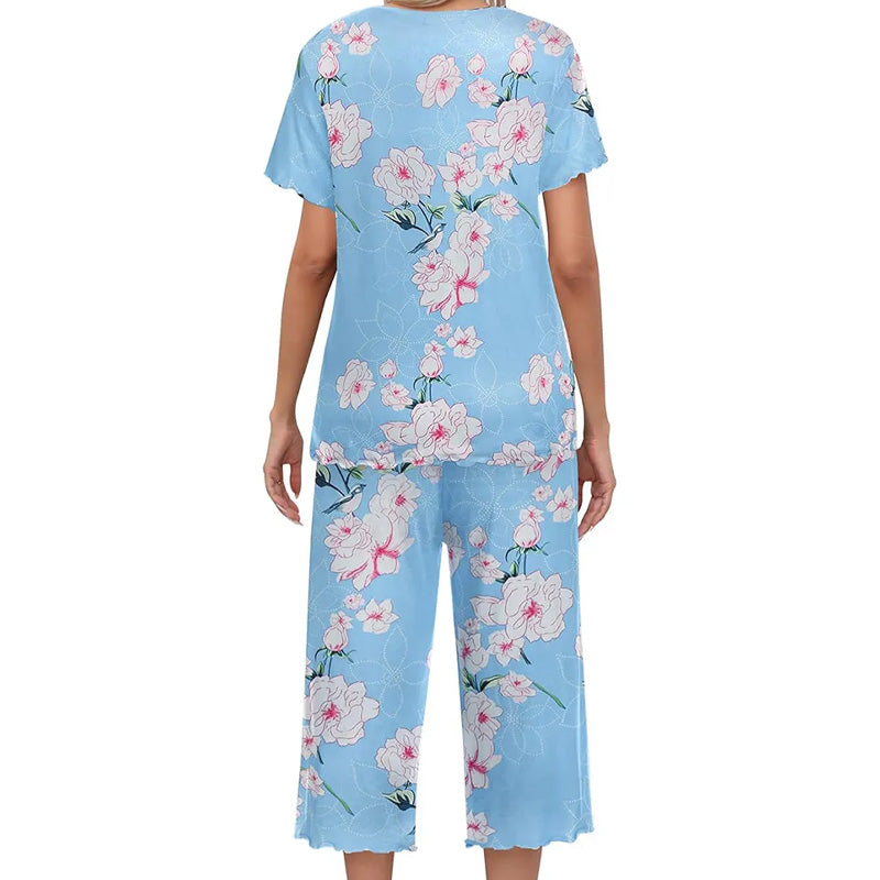 Naisten kuviollinen ylä- ja housut pyjamasetti