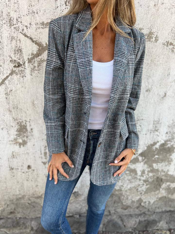 đFall Lapel Collar Slim Button Plaid Small Suit For Women