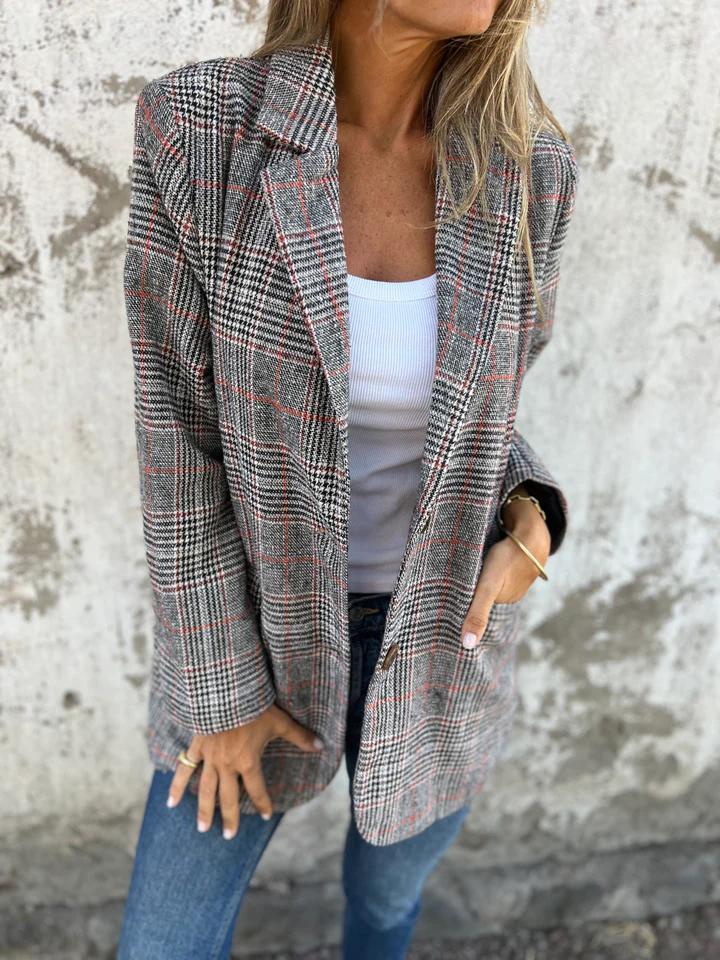 đFall Lapel Collar Slim Button Plaid Small Suit For Women