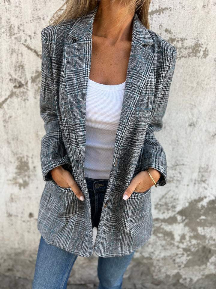 đFall Lapel Collar Slim Button Plaid Small Suit For Women