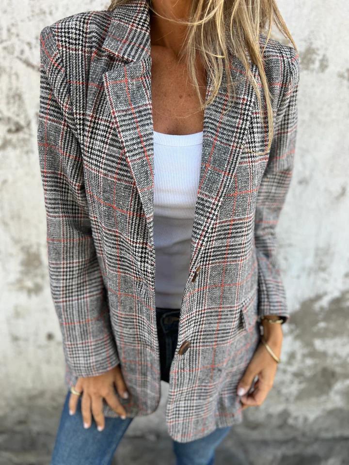 đFall Lapel Collar Slim Button Plaid Small Suit For Women