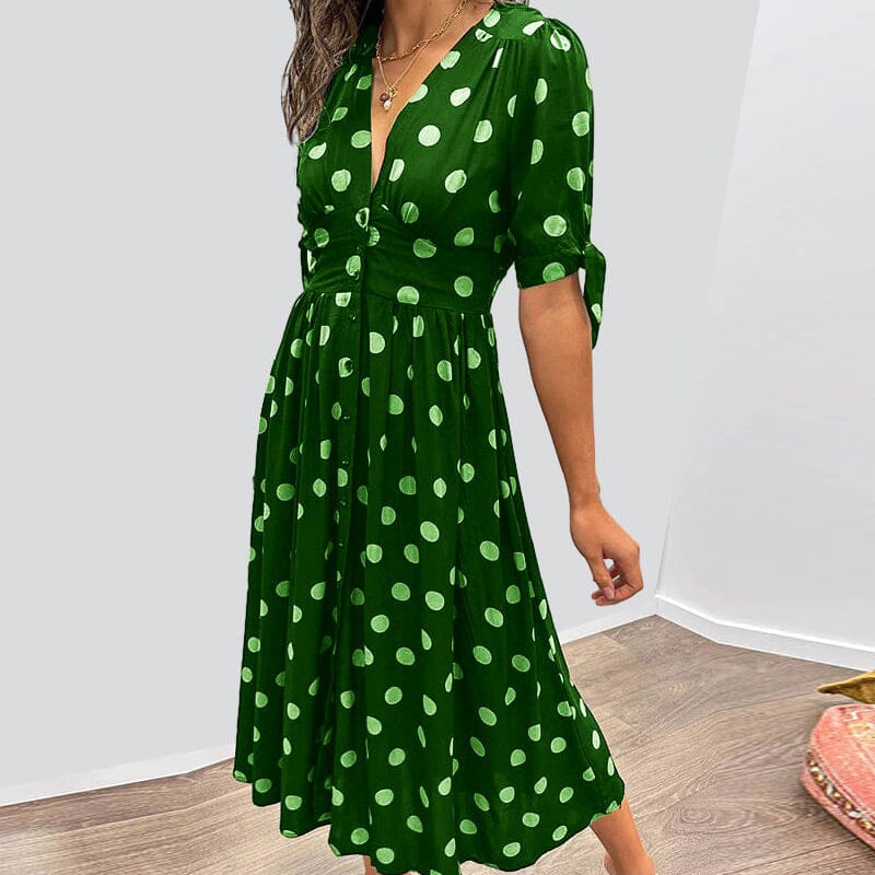 Naisten Kesäinen Syvä V-Kaula-aukko Pilkkuprintti Eleganssimekko