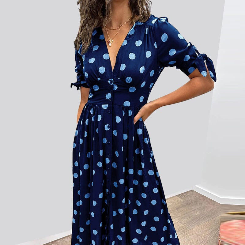 Naisten Kesäinen Syvä V-Kaula-aukko Pilkkuprintti Eleganssimekko