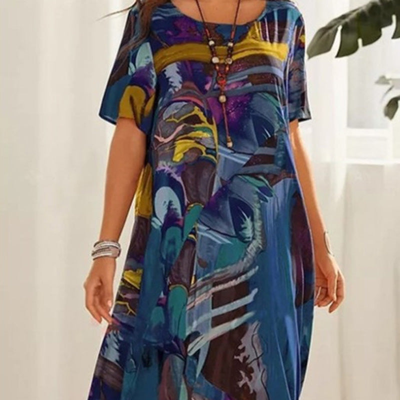 Naisten Pyöreäkauluksinen Printtikuvioinen Lyhythihainen Mekko