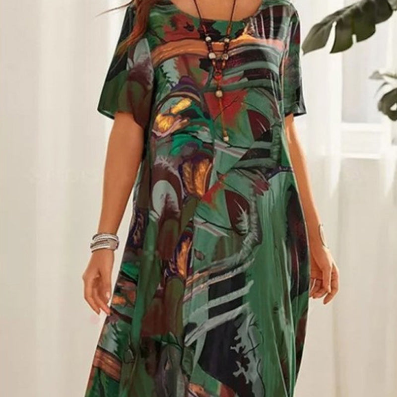 Naisten Pyöreäkauluksinen Printtikuvioinen Lyhythihainen Mekko