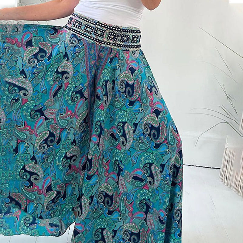 Ethnic Paisley Print Elastinen Patchwork-Waist kevyet housut