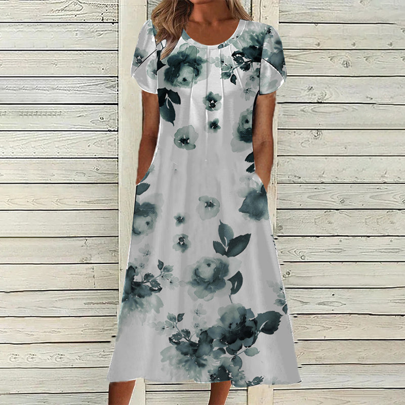 Naisten Elegantti Mekko Painokuvioinnilla ja Pyöreällä Pääntiellä