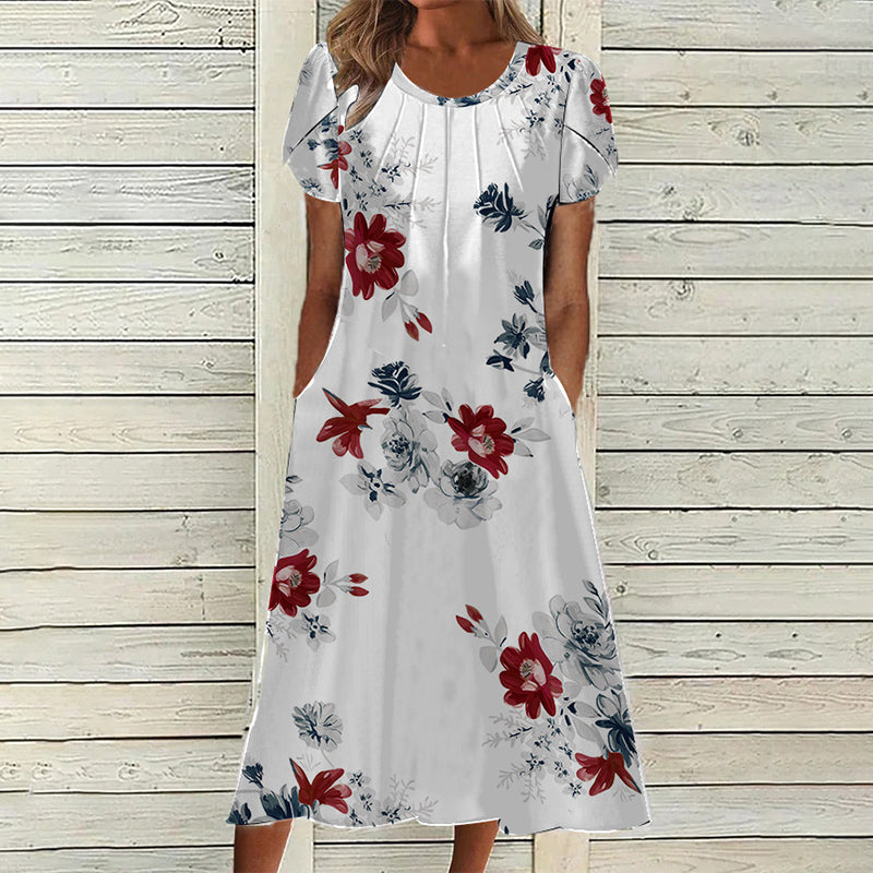 Naisten Elegantti Mekko Painokuvioinnilla ja Pyöreällä Pääntiellä