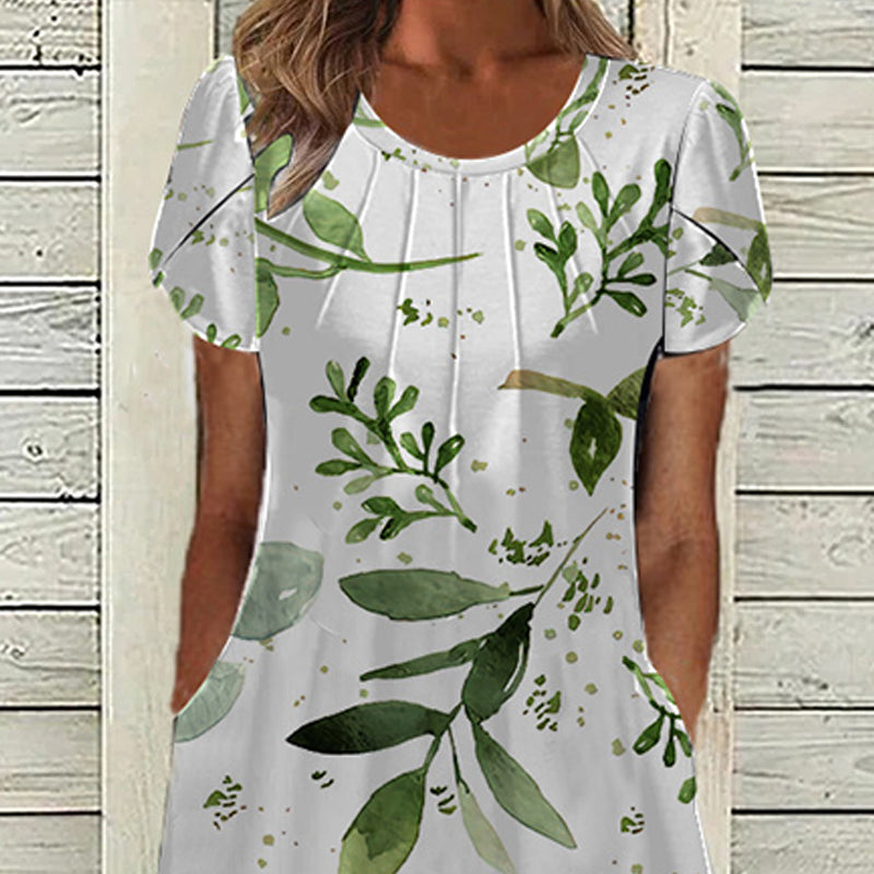 Naisten Elegantti Mekko Painokuvioinnilla ja Pyöreällä Pääntiellä