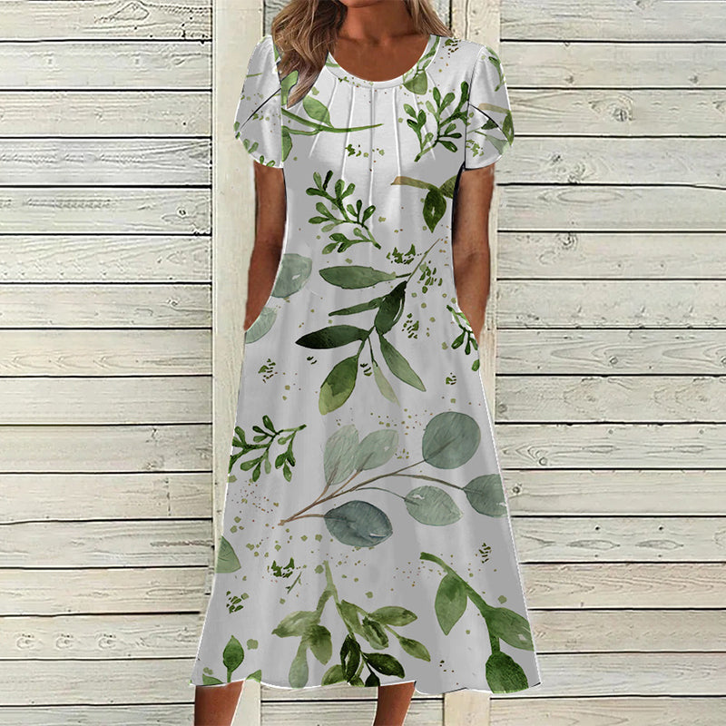 Naisten Elegantti Mekko Painokuvioinnilla ja Pyöreällä Pääntiellä