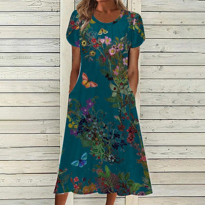 Naisten Elegantti Mekko Painokuvioinnilla ja Pyöreällä Pääntiellä