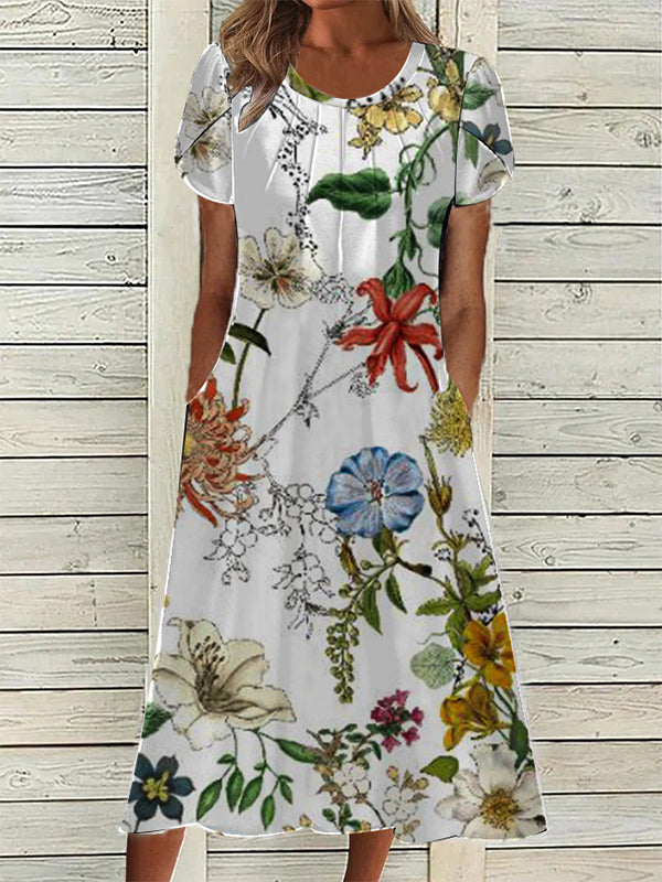 Naisten Elegantti Mekko Painokuvioinnilla ja Pyöreällä Pääntiellä
