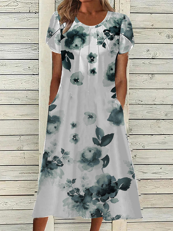 Naisten Elegantti Mekko Painokuvioinnilla ja Pyöreällä Pääntiellä