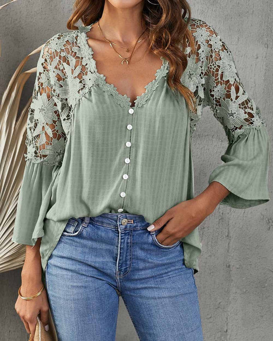 Boho Chic V-aukkoinen kukkakuvioinen pitsipusero