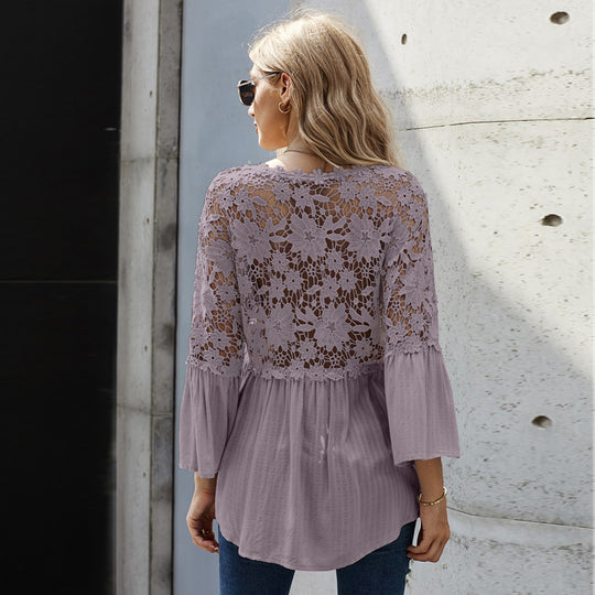 Boho Chic V-aukkoinen kukkakuvioinen pitsipusero