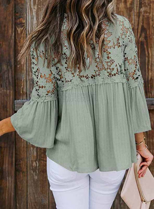 Boho Chic V-aukkoinen kukkakuvioinen pitsipusero