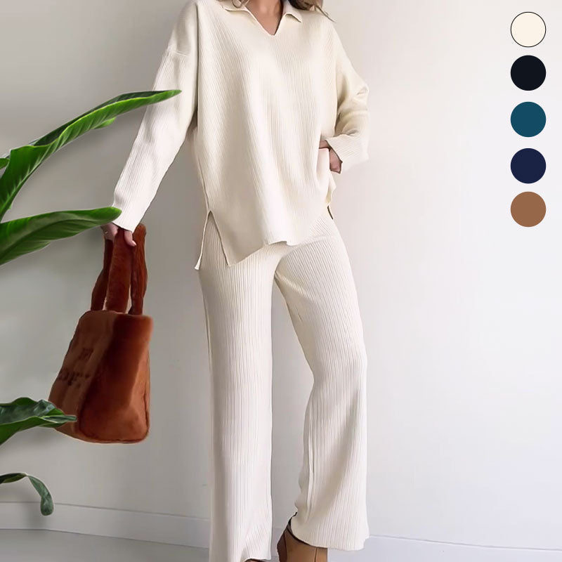 Rento V-aukollinen Halkiollinen Neulottu Kaksiosainen Setti - Vaivaton Eleganssi Jokaiseen Tilaisuuteen