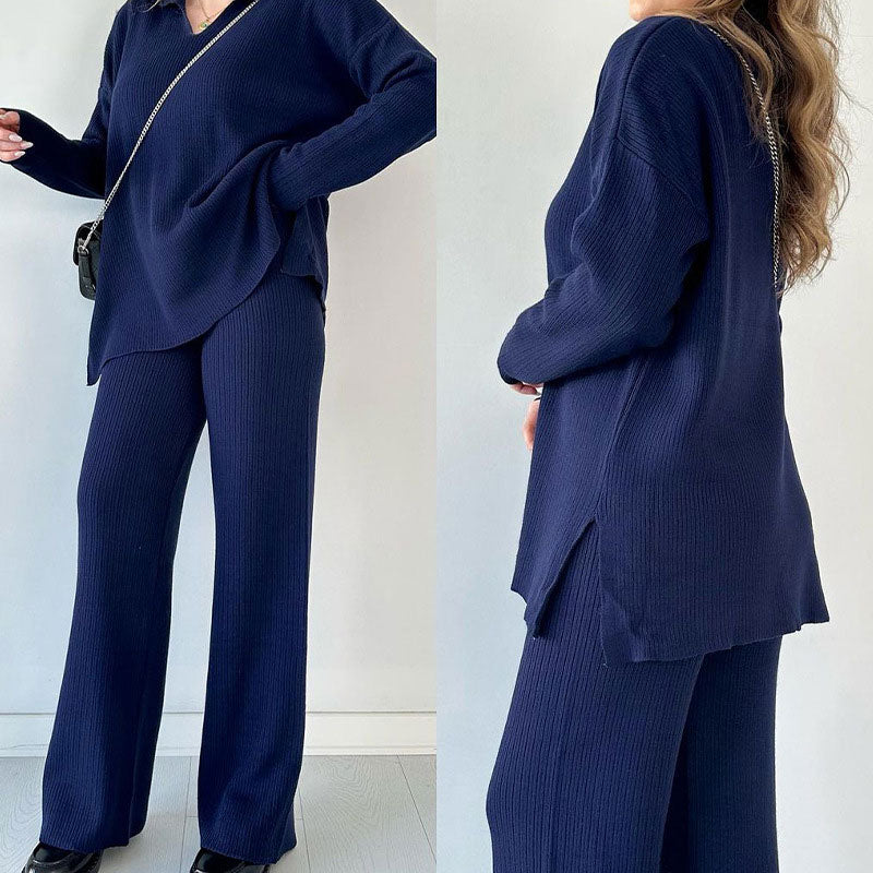 Rento V-aukollinen Halkiollinen Neulottu Kaksiosainen Setti - Vaivaton Eleganssi Jokaiseen Tilaisuuteen