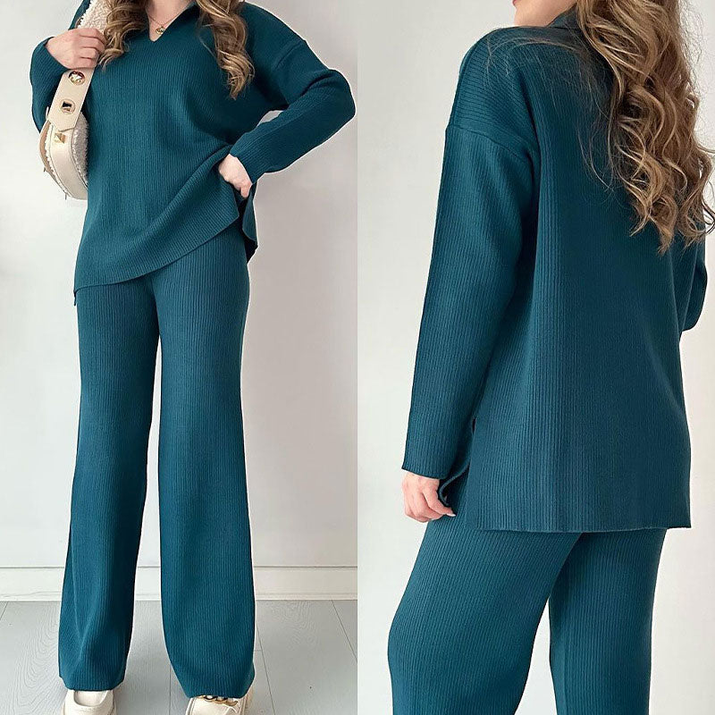 Rento V-aukollinen Halkiollinen Neulottu Kaksiosainen Setti - Vaivaton Eleganssi Jokaiseen Tilaisuuteen