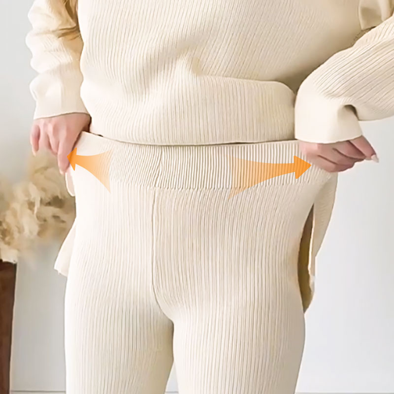 Rento V-aukollinen Halkiollinen Neulottu Kaksiosainen Setti - Vaivaton Eleganssi Jokaiseen Tilaisuuteen