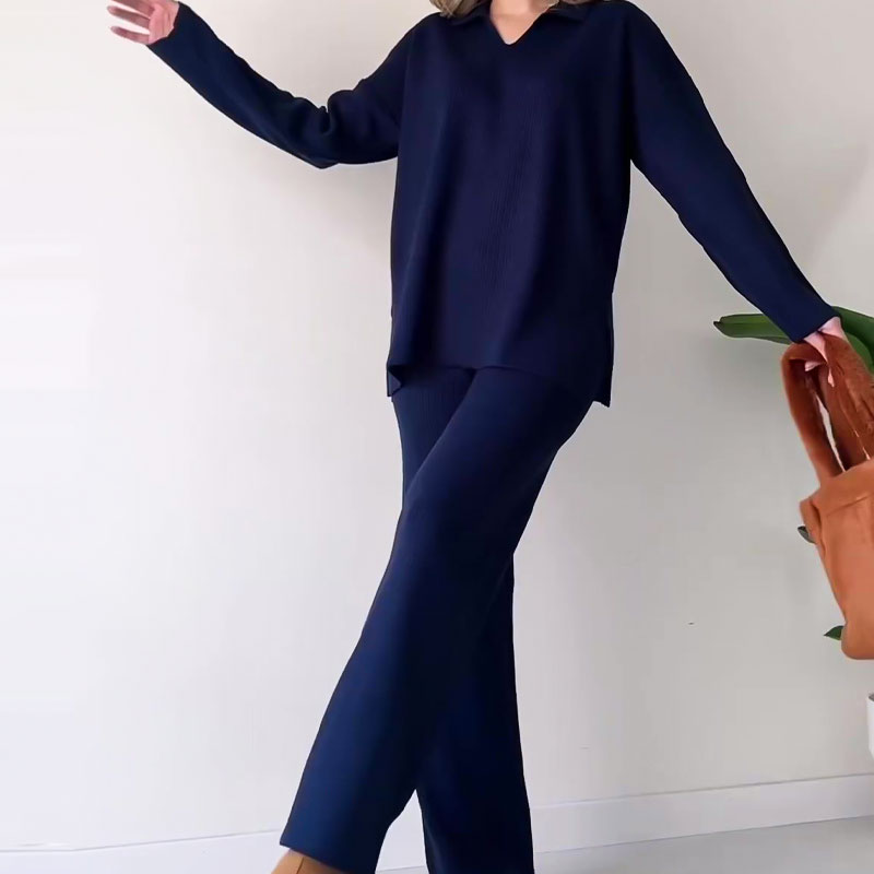 Rento V-aukollinen Halkiollinen Neulottu Kaksiosainen Setti - Vaivaton Eleganssi Jokaiseen Tilaisuuteen