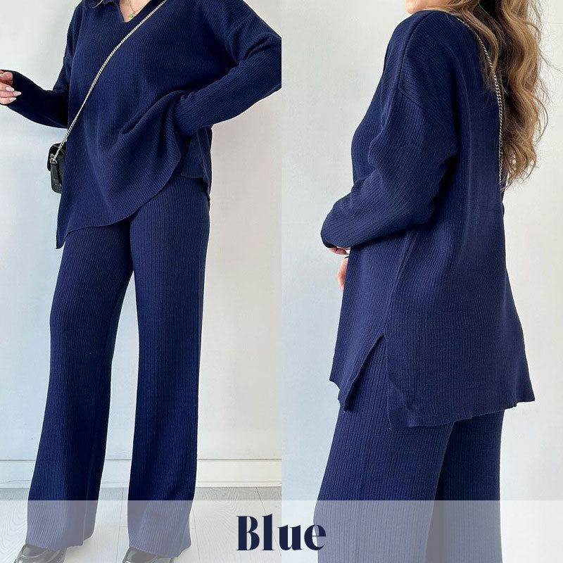 Rento V-aukollinen Halkiollinen Neulottu Kaksiosainen Setti - Vaivaton Eleganssi Jokaiseen Tilaisuuteen