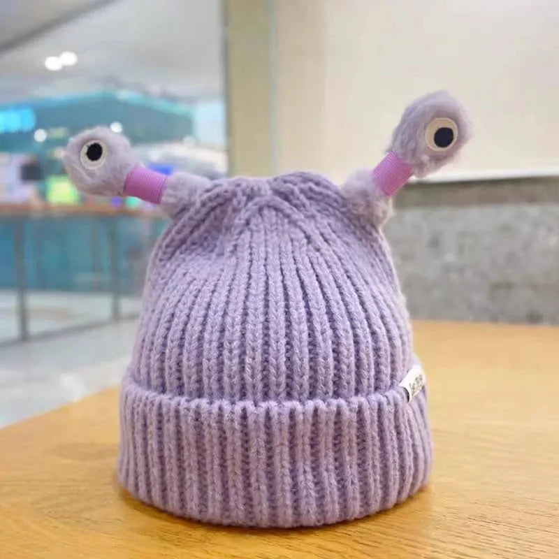 ✨Talvivanhempi-lapsi söpö hehkuva pieni hirviöneulottu hattu ✨