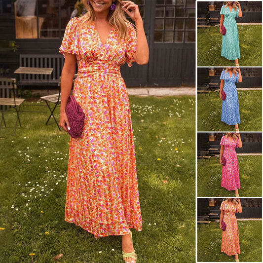 Naisten suloinen vintage-tyylinen kukkamekko