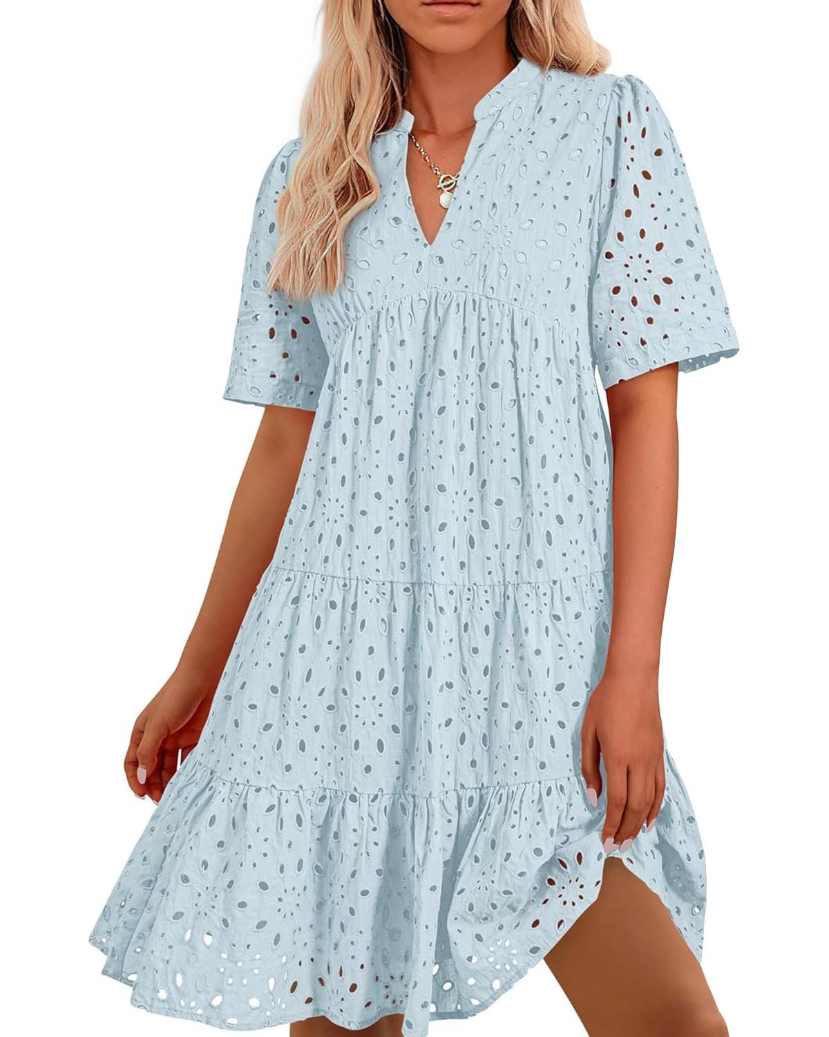 Naisten Elegantti, Kerrostettu Mini Mekko Broderie Anglaise -yksityiskohdilla