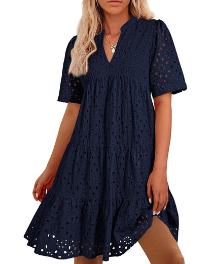 Naisten Elegantti, Kerrostettu Mini Mekko Broderie Anglaise -yksityiskohdilla