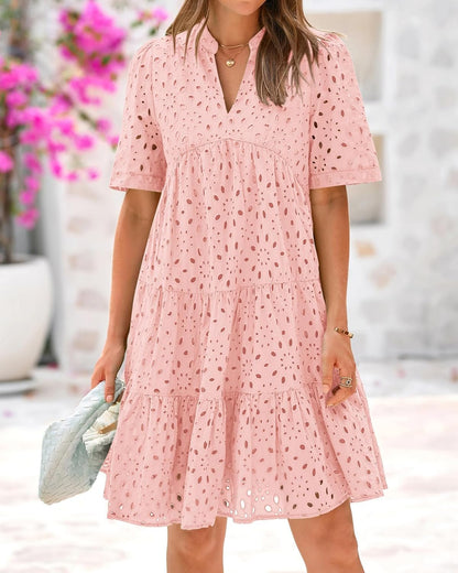 Naisten Elegantti, Kerrostettu Mini Mekko Broderie Anglaise -yksityiskohdilla