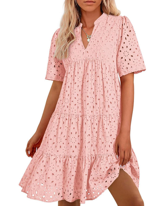 Naisten Elegantti, Kerrostettu Mini Mekko Broderie Anglaise -yksityiskohdilla
