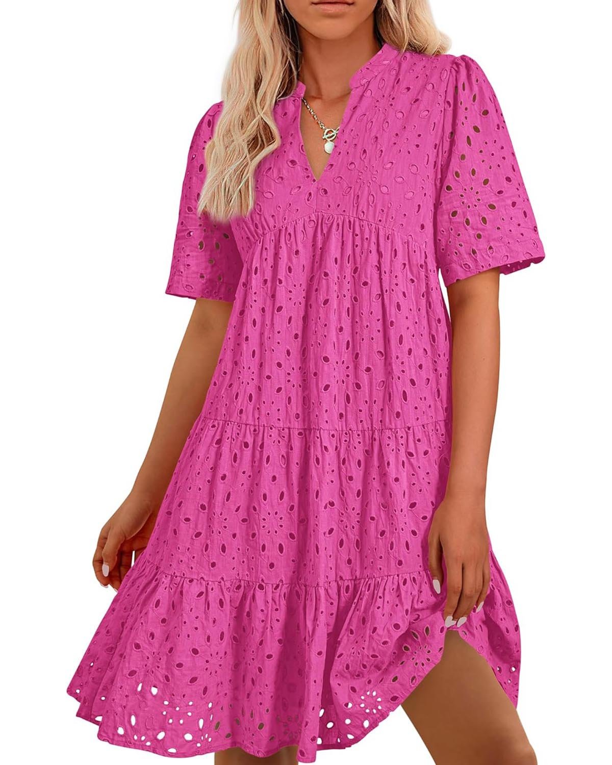 Naisten Elegantti, Kerrostettu Mini Mekko Broderie Anglaise -yksityiskohdilla