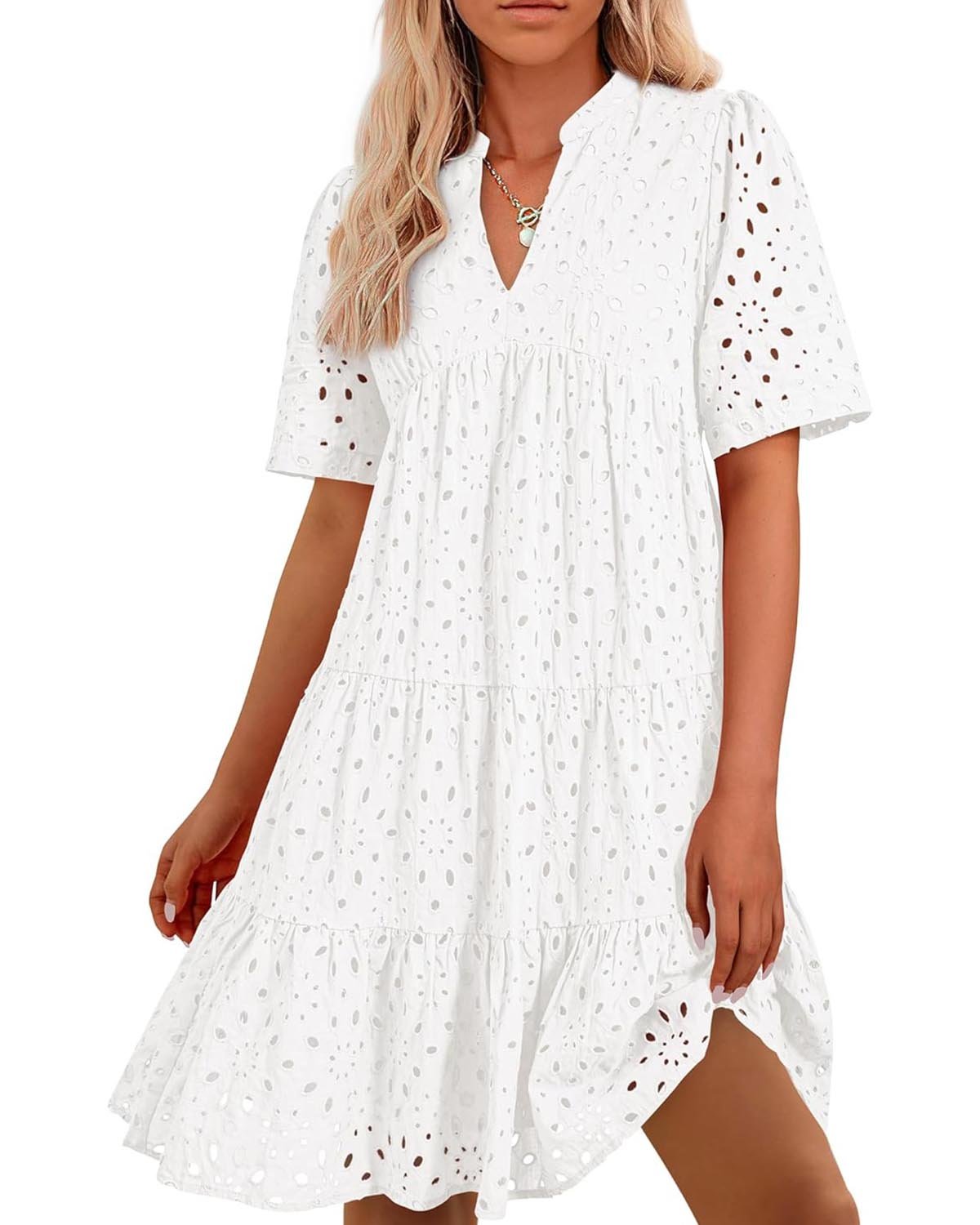 Naisten Elegantti, Kerrostettu Mini Mekko Broderie Anglaise -yksityiskohdilla