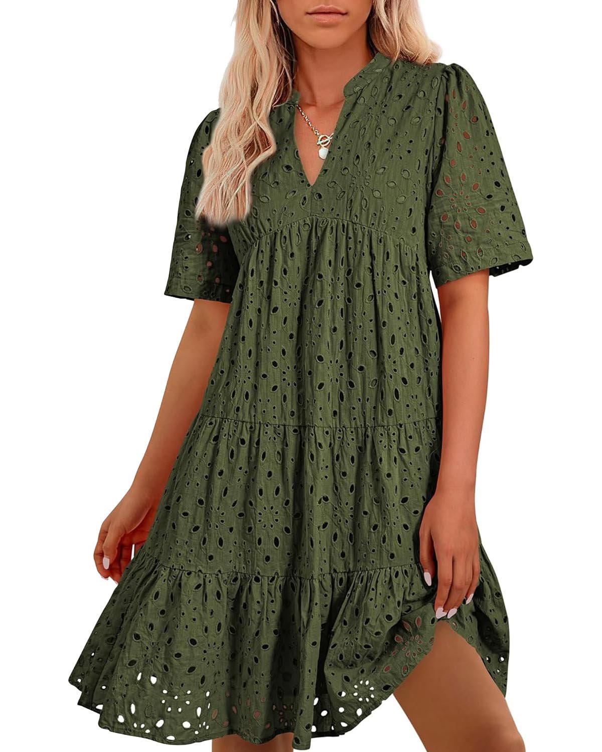 Naisten Elegantti, Kerrostettu Mini Mekko Broderie Anglaise -yksityiskohdilla