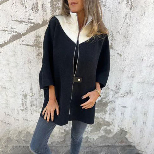 Naisten rento Stand Collar Half-zip takki