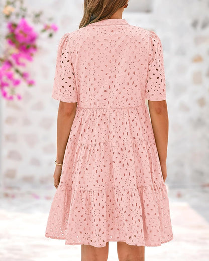Naisten Elegantti, Kerrostettu Mini Mekko Broderie Anglaise -yksityiskohdilla