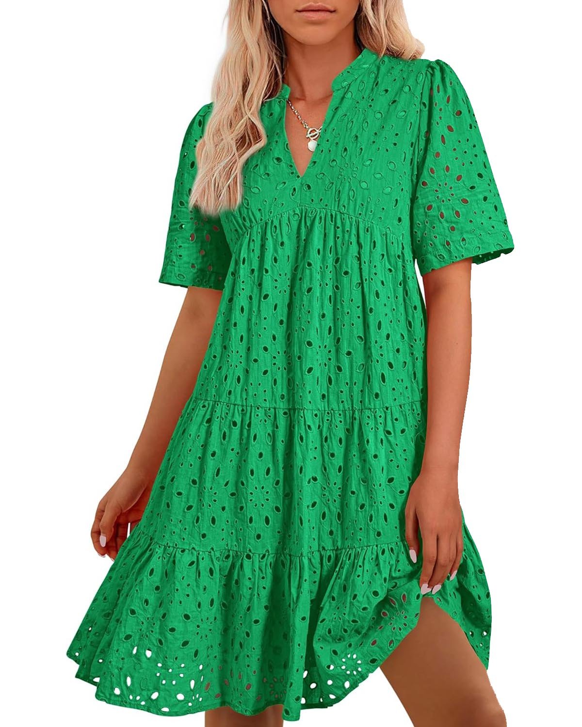 Naisten Elegantti, Kerrostettu Mini Mekko Broderie Anglaise -yksityiskohdilla