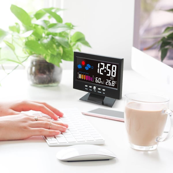 Digitaalinen LED Lämpötila Kosteusmonitori Sääennuste LED-pöydän herätyskello